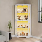 Vitrine d'angle à 4 niveaux avec portes en verre et lumières LED, meuble de rangement moderne pour objets de collection et salon