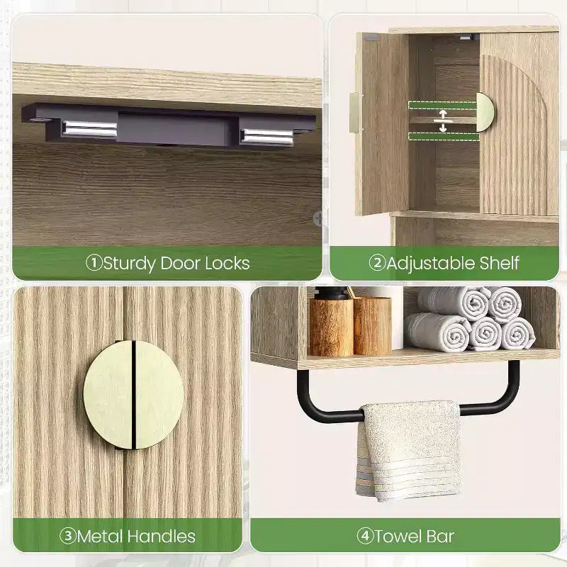 Meuble haut de salle de bain Dcolora avec porte-serviettes, portes cannelées, armoire à pharmacie