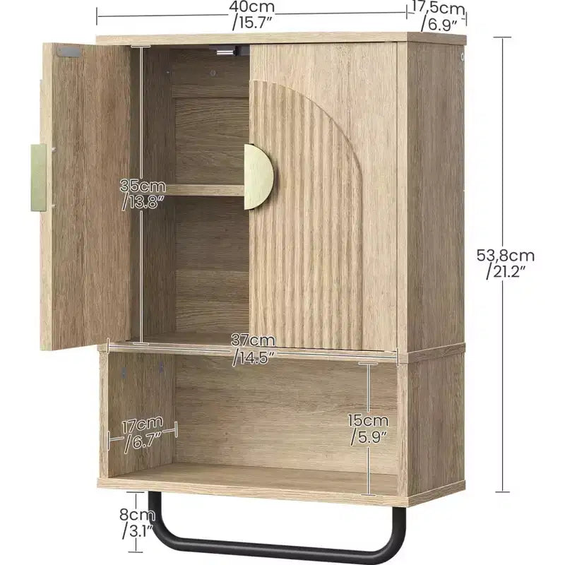 Meuble haut de salle de bain Dcolora avec porte-serviettes, portes cannelées, armoire à pharmacie