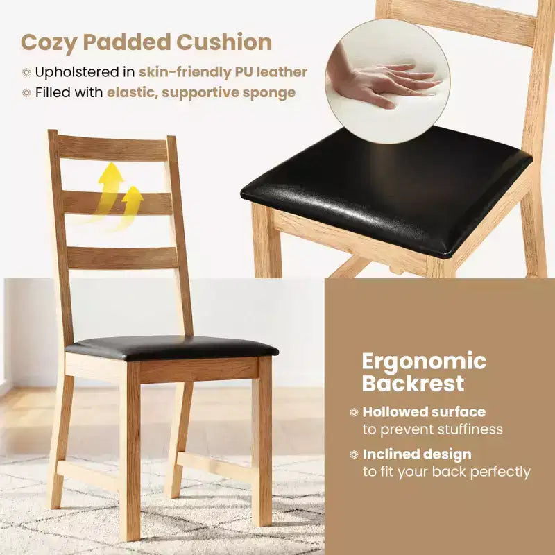 Costway Dining Chairs Set of 2/4 with Hollowed Backrest, Padded Seat, Rubber Wood Legs Natural & Black