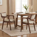 Costway Rubber Wood Dining Chairs Set of 2/4 with Arms,Curved Seat & Back for Room,Dark Beige