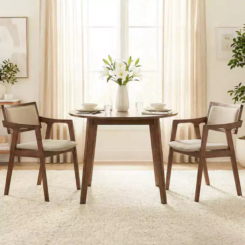 Costway Rubber Wood Dining Chairs Set of 2/4 with Arms,Curved Seat & Back for Room,Dark Beige