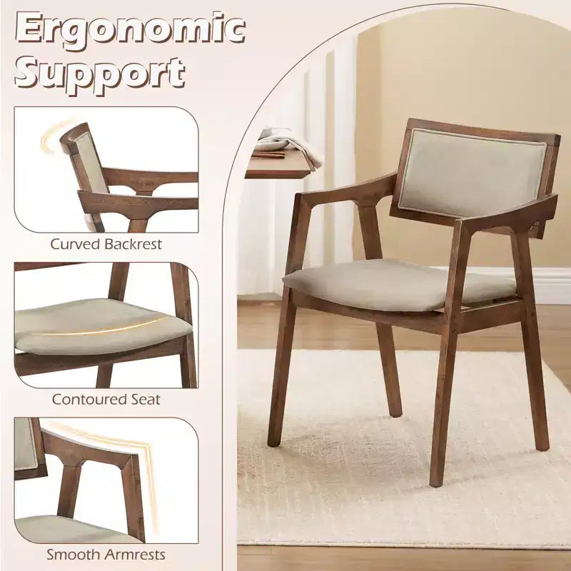 Costway Rubber Wood Dining Chairs Set of 2/4 with Arms,Curved Seat & Back for Room,Dark Beige