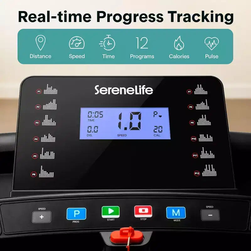 Tapis de course pliable portable SereneLife avec inclinaison réglable et 12 programmes d'entraînement prédéfinis