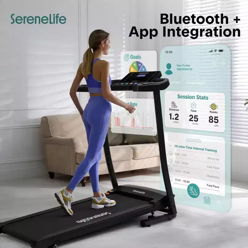 Tapis de course pliable portable SereneLife avec inclinaison réglable et 12 programmes d'entraînement prédéfinis