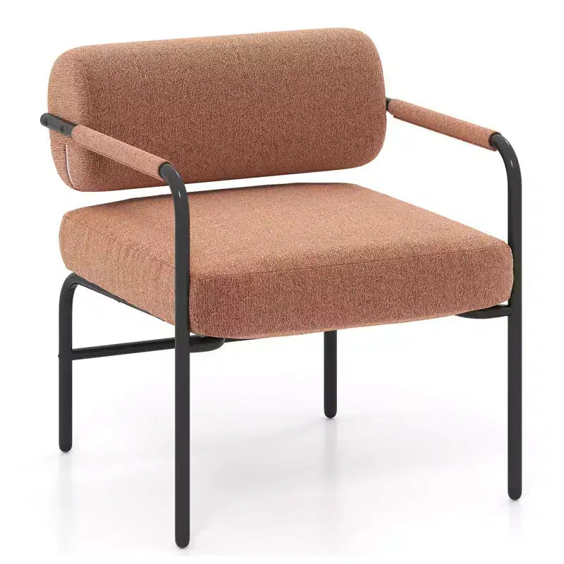 Costway 1/2 PCS Modern Velvet Upholstered Accent Chair with Cylindrical Backrest & Metal Armrests White/Brown