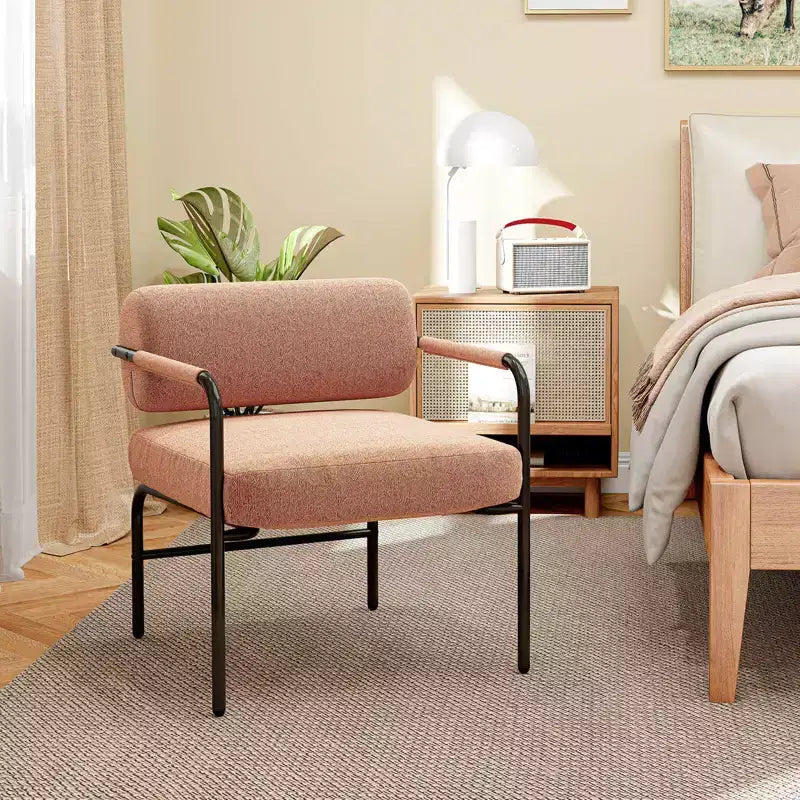 Costway Fauteuil d'appoint moderne en velours 1/2 pièces avec dossier cylindrique et accoudoirs en métal Blanc/Marron