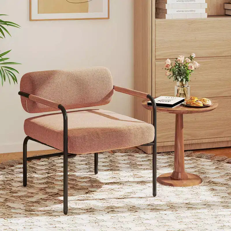Costway Fauteuil d'appoint moderne en velours 1/2 pièces avec dossier cylindrique et accoudoirs en métal Blanc/Marron