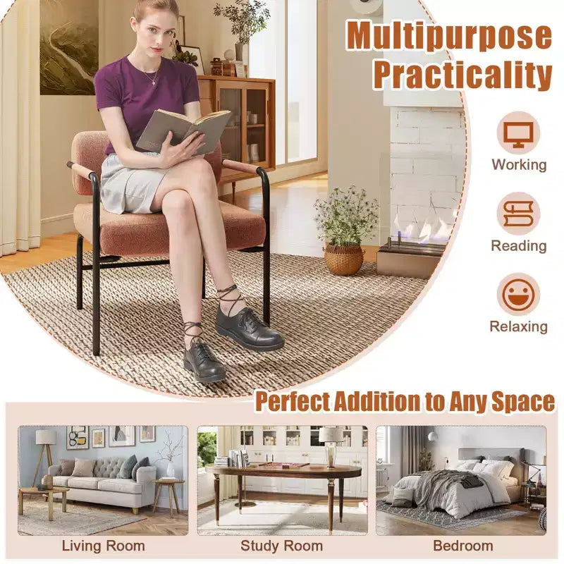 Costway Fauteuil d'appoint moderne en velours 1/2 pièces avec dossier cylindrique et accoudoirs en métal Blanc/Marron