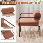 Costway Fauteuil d'appoint moderne en velours 1/2 pièces avec dossier cylindrique et accoudoirs en métal Blanc/Marron
