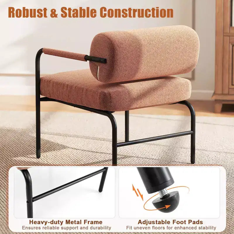 Costway Fauteuil d'appoint moderne en velours 1/2 pièces avec dossier cylindrique et accoudoirs en métal Blanc/Marron