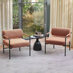 Costway Fauteuil d'appoint moderne en velours 1/2 pièces avec dossier cylindrique et accoudoirs en métal Blanc/Marron
