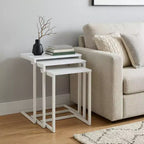 HomeRoots Set of Three 24 White Solid Wood And Steel Nested End Tables
