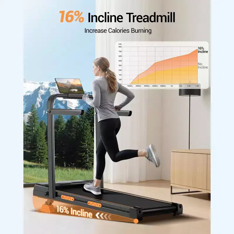 Tapis de marche pliable 4 en 1 avec poignée, tapis roulant sous le bureau avec inclinaison de 14 % pour la maison, moteur sans balais silencieux de 2,5 CV