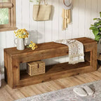Banc d'entrée en bois massif Lantine, 120 cm, style rustique et fermier, avec étagère de rangement, pour entrée, couloir, bout de lit