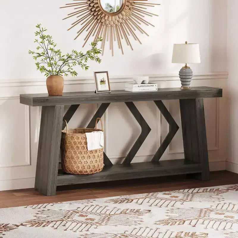 70.9 Inch Console Table with 2-Tier Storage, Narrow Entryway Table, Farmhouse Sofa Table for Hallway Living Room