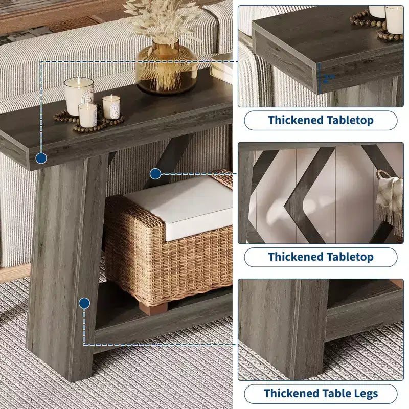70.9 Inch Console Table with 2-Tier Storage, Narrow Entryway Table, Farmhouse Sofa Table for Hallway Living Room