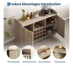 47 Modern Wine Bar Cabinet with 9 Glass Holders, 12 Wine Racks, Fluted Design, 2 Doors, Buffet Sideboard Storage for Dining & Living Room