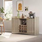 47 Modern Wine Bar Cabinet with 9 Glass Holders, 12 Wine Racks, Fluted Design, 2 Doors, Buffet Sideboard Storage for Dining & Living Room
