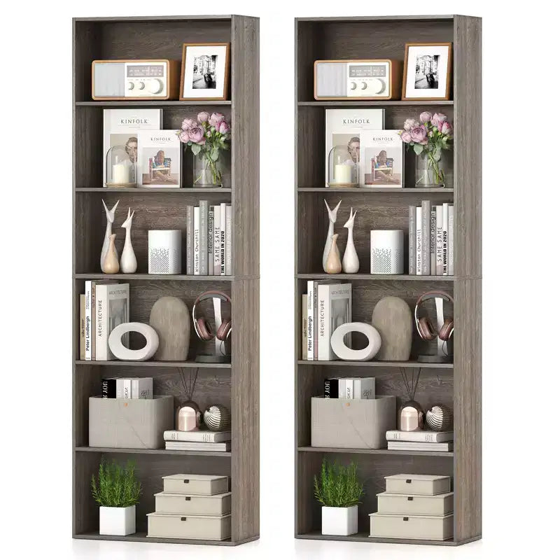 Costway 2PCS 6-Tier Bookshelf w/Open Shelves Anti-Tipping Kits for Living Room Bedroom