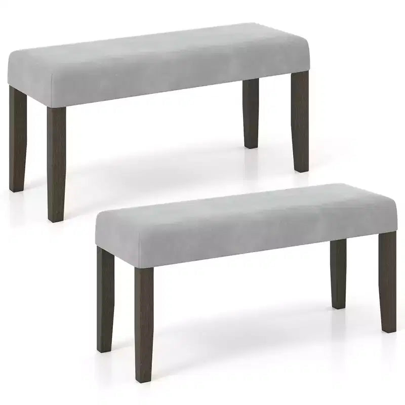 Costway Set Of 2 Upholstered Bedroom Bench w/Padded Seat & Solid Wood Legs for Dining Room