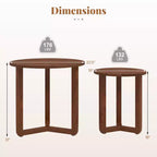 Costway Lot de 2 tables basses gigognes rondes avec plateau épais et pieds en bois d'hévéa massif Naturel/Noyer