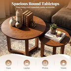 Costway Lot de 2 tables basses gigognes rondes avec plateau épais et pieds en bois d'hévéa massif Naturel/Noyer