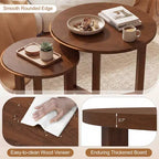 Costway Lot de 2 tables basses gigognes rondes avec plateau épais et pieds en bois d'hévéa massif Naturel/Noyer