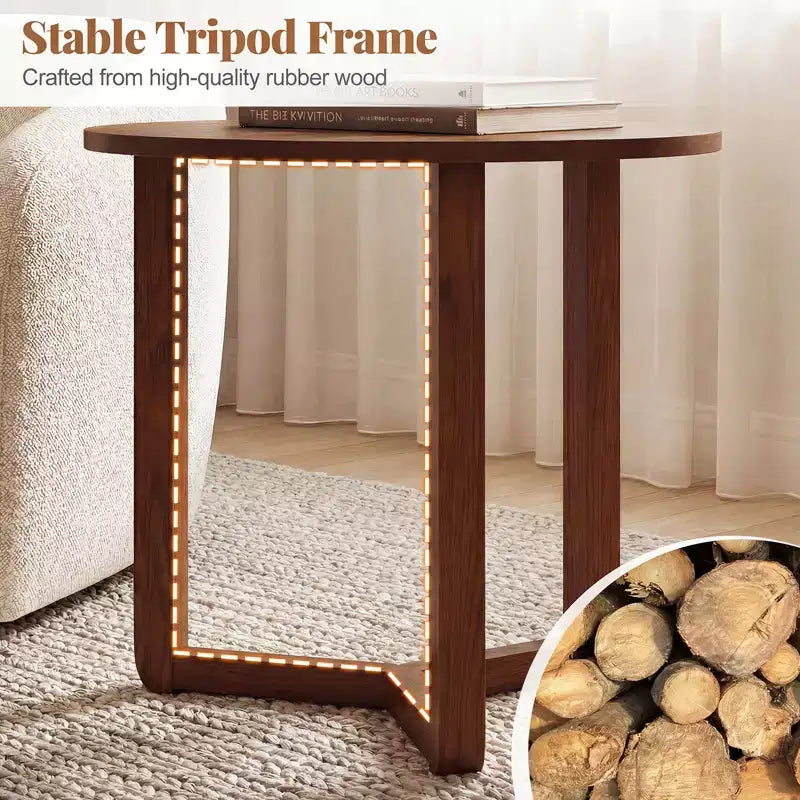 Costway Lot de 2 tables basses gigognes rondes avec plateau épais et pieds en bois d'hévéa massif Naturel/Noyer
