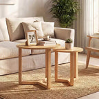 Costway Lot de 2 tables basses gigognes rondes avec plateau épais et pieds en bois d'hévéa massif Naturel/Noyer