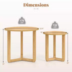 Costway Lot de 2 tables basses gigognes rondes avec plateau épais et pieds en bois d'hévéa massif Naturel/Noyer