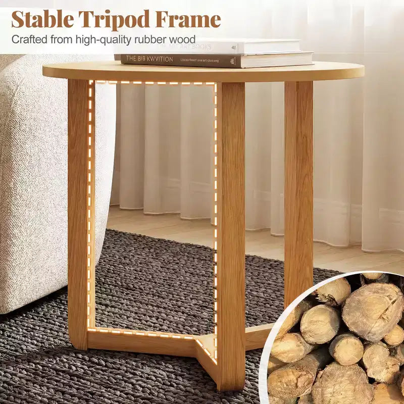 Costway Lot de 2 tables basses gigognes rondes avec plateau épais et pieds en bois d'hévéa massif Naturel/Noyer