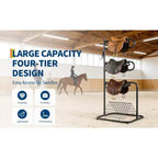 3 Tier Saddle Rack Stand Rotatable & Removable, Heavy Duty Horse Tack Organization Stand, Freestanding English & Western Saddle Blanket Holder Black