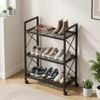 3-Tier Metal Storage Rack with Wheels, 23.6 in Rolling Mesh Shelving Unit for Kitchen Bathroom Entryway, Black