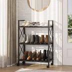 3-Tier Metal Storage Rack with Wheels, 23.6 in Rolling Mesh Shelving Unit for Kitchen Bathroom Entryway, Black