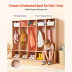 5 Section Kids Coat Locker Wooden Toddler Cubby Storage Organizer with 10 Hooks Non Slip Mat Modern Kid Coat Cubbies