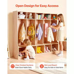 5 Section Kids Coat Locker Wooden Toddler Cubby Storage Organizer with 10 Hooks Non Slip Mat Modern Kid Coat Cubbies