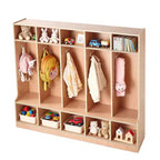 5 Section Kids Coat Locker Wooden Toddler Cubby Storage Organizer with 10 Hooks Non Slip Mat Modern Kid Coat Cubbies