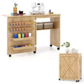 Costway Folding Sewing Table w/ Compact Design Storage Shelf 2 Trays & 18 Pegs Natural