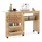 Table de couture pliante Costway avec étagère de rangement au design compact, 2 plateaux et 18 chevilles, naturelle
