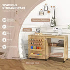 Table de couture pliante Costway avec étagère de rangement au design compact, 2 plateaux et 18 chevilles, naturelle