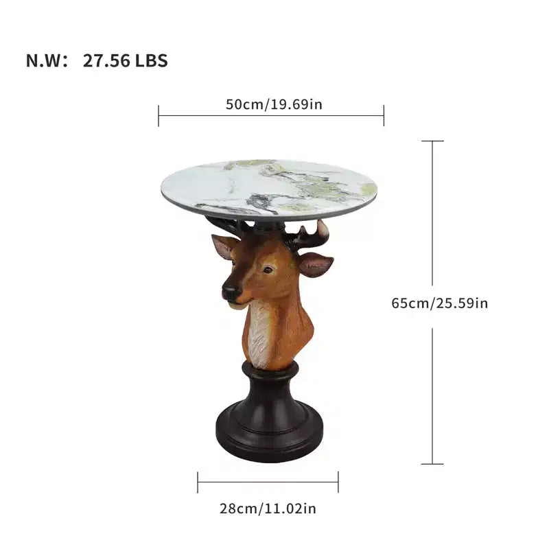 Table d'appoint Tête de cerf, Table de chevet statue animale pour décoration intérieure de salon