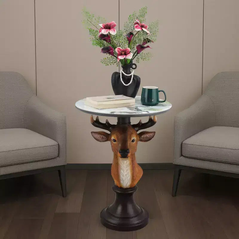 Table d'appoint Tête de cerf, Table de chevet statue animale pour décoration intérieure de salon