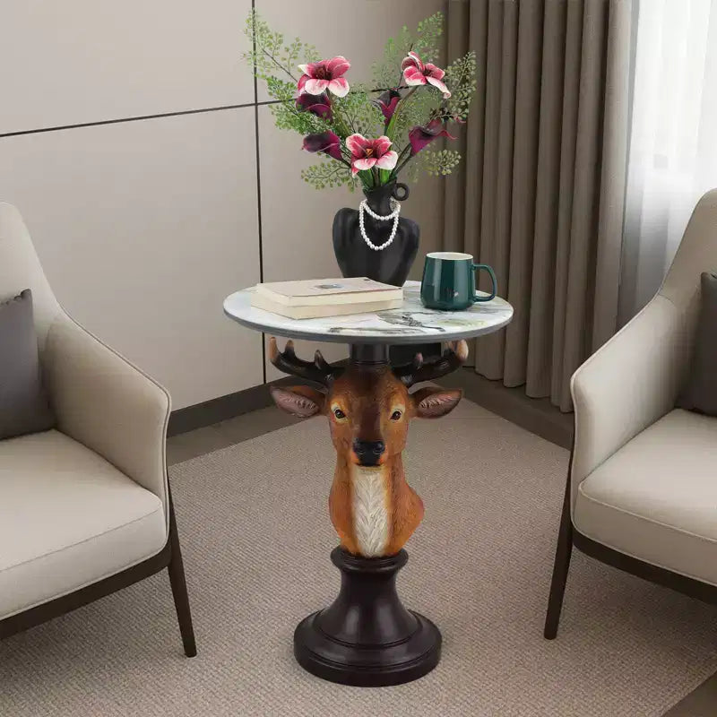 Table d'appoint Tête de cerf, Table de chevet statue animale pour décoration intérieure de salon