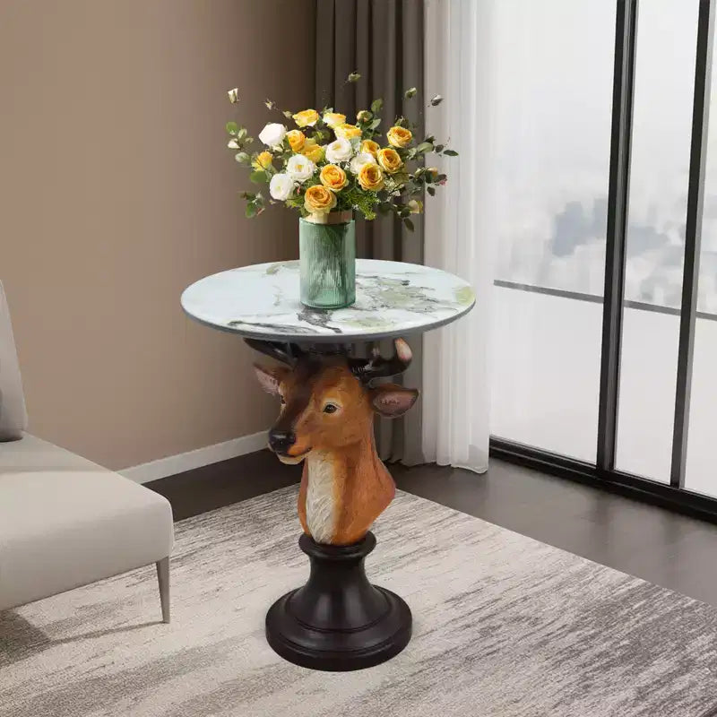 Table d'appoint Tête de cerf, Table de chevet statue animale pour décoration intérieure de salon