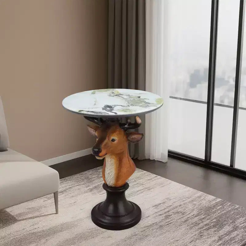 Table d'appoint Tête de cerf, Table de chevet statue animale pour décoration intérieure de salon