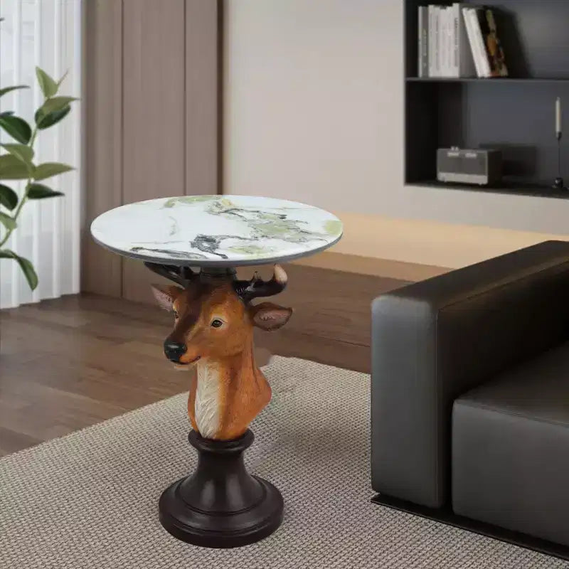 Table d'appoint Tête de cerf, Table de chevet statue animale pour décoration intérieure de salon