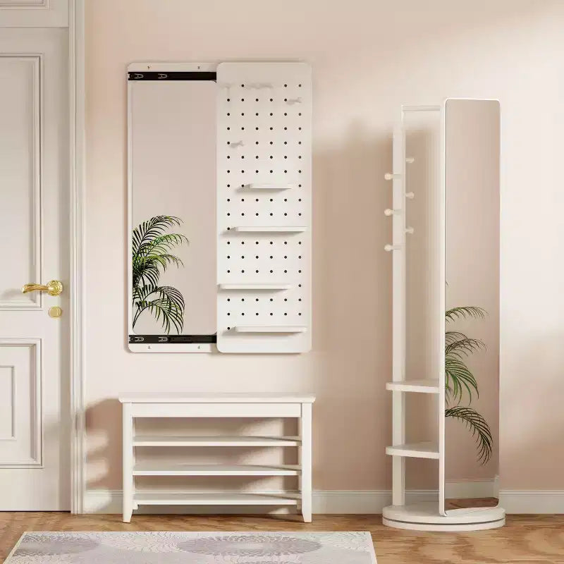 Modern Wall Mounted Full Length Mirror with Shelf & Hooks, Multifunctional Full Body Mirror for Bedroom, Living Room, or Entryway-Panipeachy