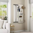 Modern Wall Mounted Full Length Mirror with Shelf & Hooks, Multifunctional Full Body Mirror for Bedroom, Living Room, or Entryway-Panipeachy