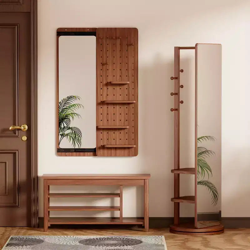Modern Wall Mounted Full Length Mirror with Shelf & Hooks, Multifunctional Full Body Mirror for Bedroom, Living Room, or Entryway-Panipeachy
